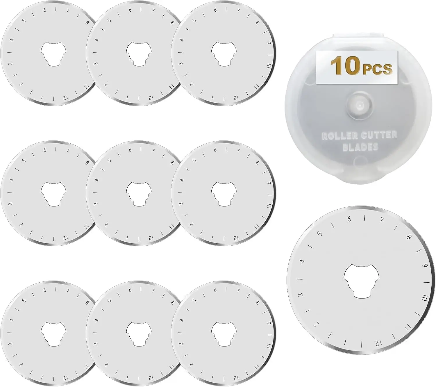 10 PCS 45mm Rotary Cutter Replacement Blades, Ultra-Sharp Durable Steel, Clear Scale for Quilting Sewing Crafting Fabric Leather Cutting
10 PCS 45mm Rotary Cutter Replacement Blades, Ultra-Sharp Durable Steel, Clear Scale for Quilting Sewing Crafting Fabric Leather Cutting