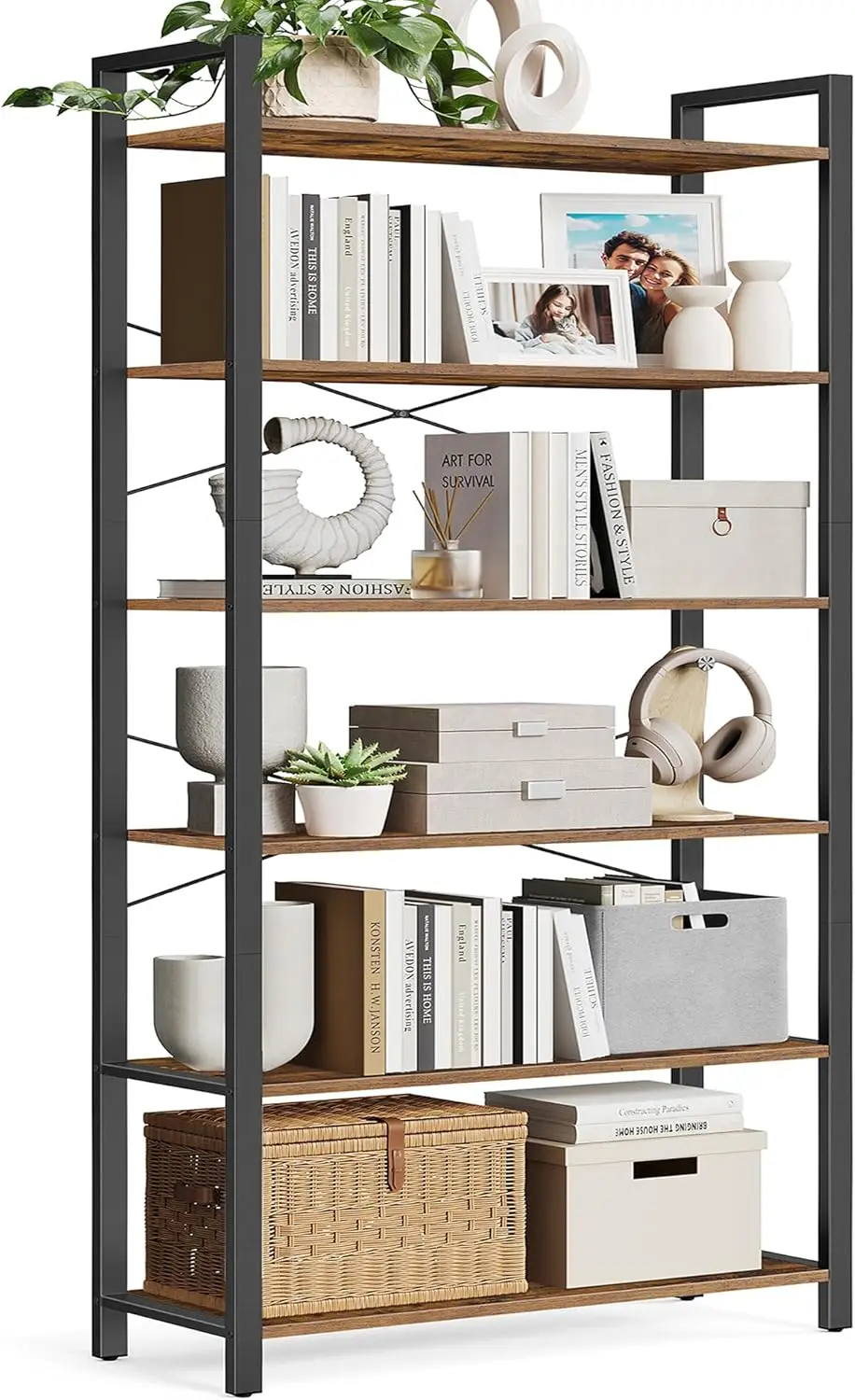 6-Tier Industrial Bookshelf with Steel Frame, Rustic Brown and Ink Black, for Living Room, Home Office, Study, 73.2 Inches Tall
6-Tier Industrial Bookshelf with Steel Frame, Rustic Brown and Ink Black, for Living Room, Home Office, Study, 73.2 Inches Tall