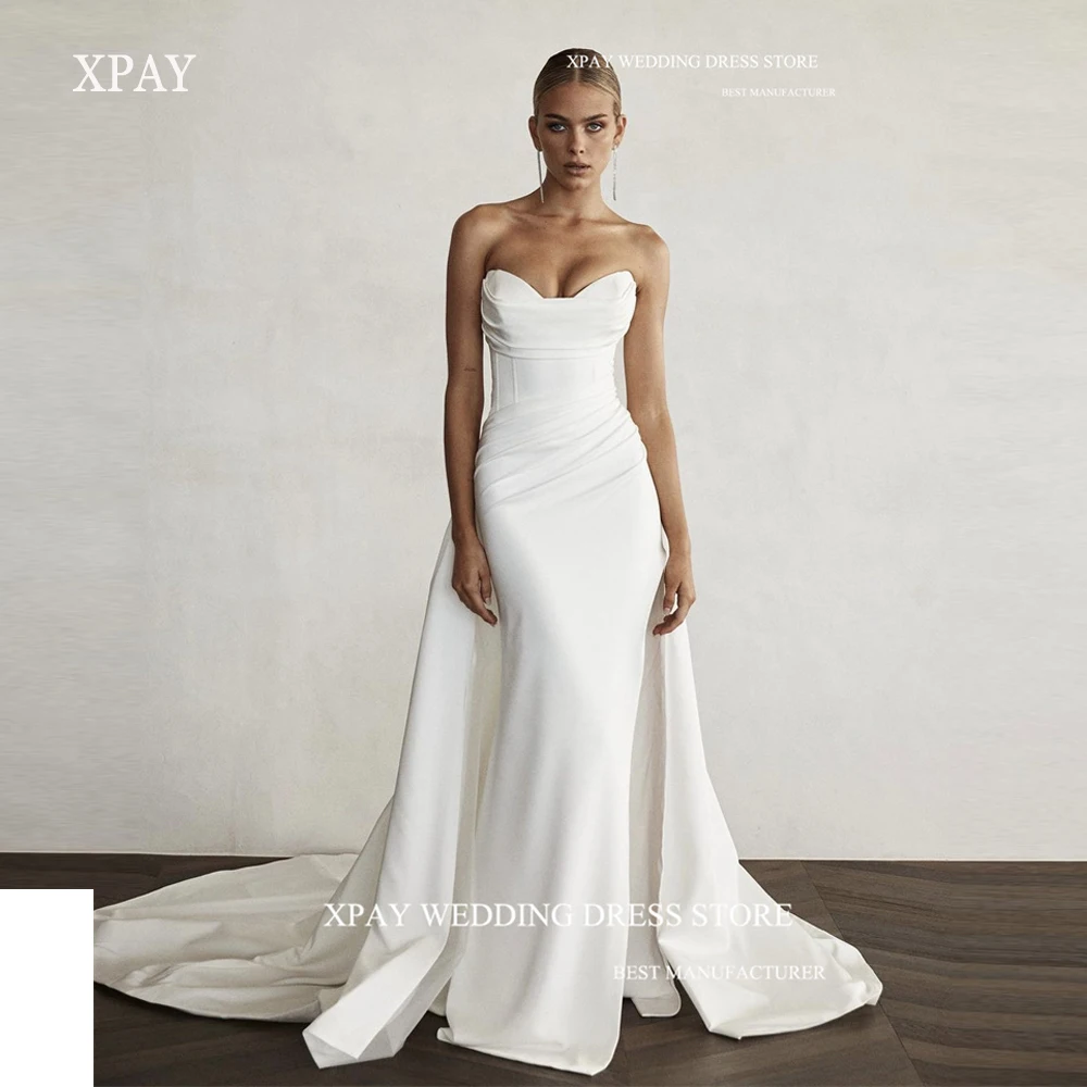 XPAY Sexy Sweetheart Stretch Satin Mermaid Wedding Dresses With Detachable Train Sweetheart Boning Simple Bridal Gowns Vestidos
XPAY Sexy Sweetheart Stretch Satin Mermaid Wedding Dresses With Detachable Train Sweetheart Boning Simple Bridal Gowns Vestidos