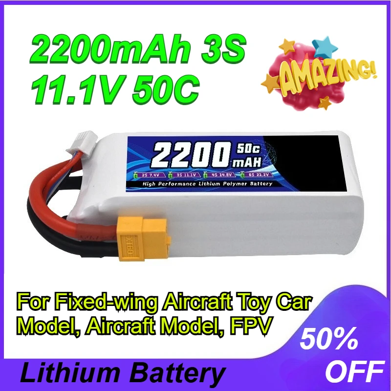 2200mAh 3S High-Quality 11.1V 50C for Fixed-wing Aircraft Toy Car Model, Aircraft Model, FPV Lithium Battery 
2200mAh 3S High-Quality 11.1V 50C for Fixed-wing Aircraft Toy Car Model, Aircraft Model, FPV Lithium Battery