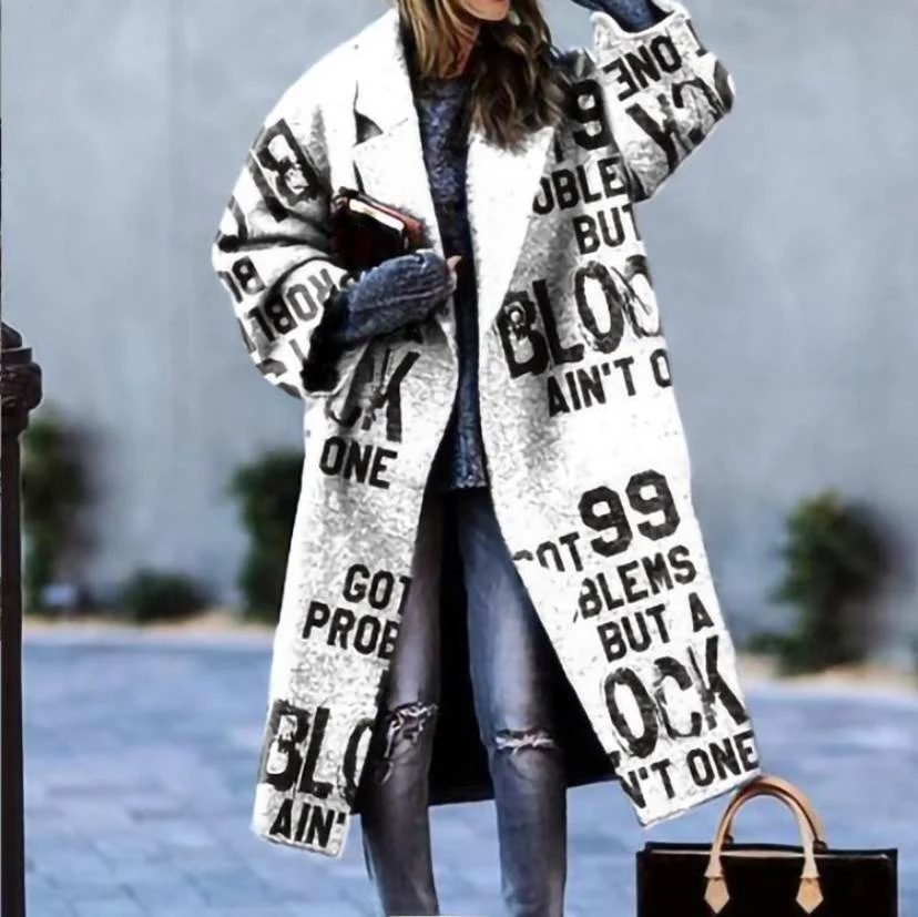 Autumn Winter Women's Long Sve Woolen Coat Printed Street Sle Suit Collar Letter Pattern Slim Fit Midi Length Jaet
Autumn Winter Women's Long Sve Woolen Coat Printed Street Sle Suit Collar Letter Pattern Slim Fit Midi Length Jaet