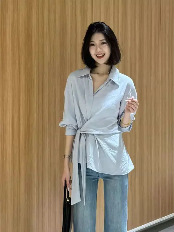 Korean Sle Simple Waist-Cinching Slimming Knot Commute irt Women's Spring Autumn New Faion Versatile Tie Top
Korean Sle Simple Waist-Cinching Slimming Knot Commute irt Women's Spring Autumn New Faion Versatile Tie Top