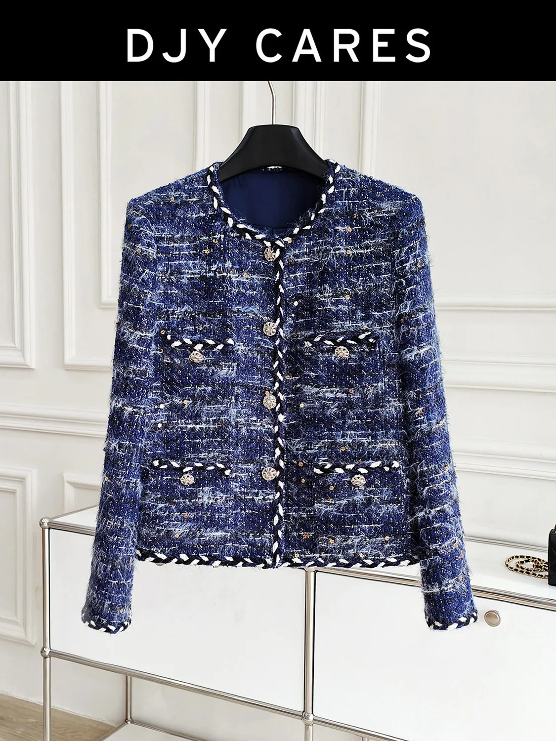 New Handmade lace round neck navy blue four pocket jacket Can customize size
New Handmade lace round neck navy blue four pocket jacket Can customize size