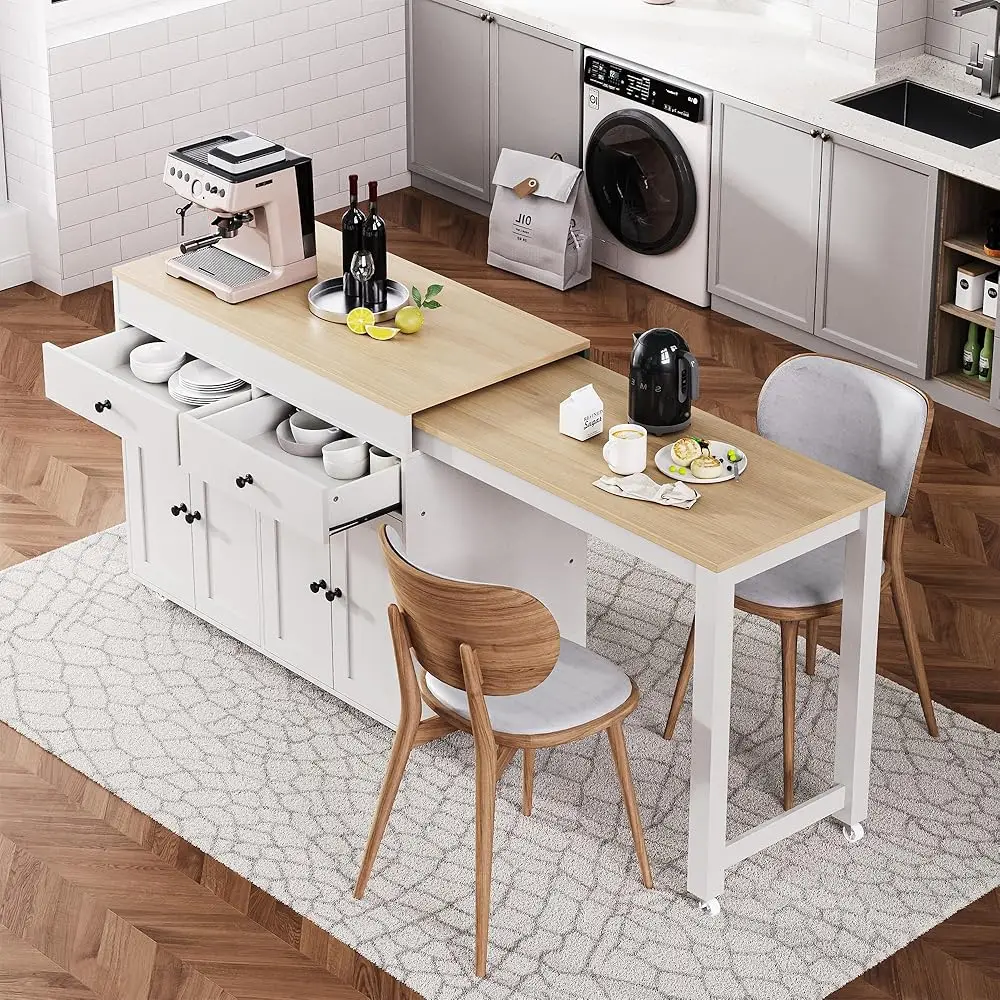 74.5"" Kitchen Island With Extendable Dining Table, Rolling Kitchen Storage Cart On Wheels With Spice Ra & 2 Drawers & 4 Door
74.5"" Kitchen Island With Extendable Dining Table, Rolling Kitchen Storage Cart On Wheels With Spice Ra & 2 Drawers & 4 Door