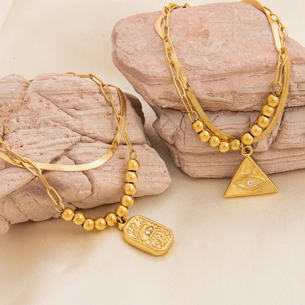 Women's Gold Stainless Steel Double-Layer Bracelet, Stylish Evil Eye Square Pendant, 18K Gold Plated, Hypoallergenic
Women's Gold Stainless Steel Double-Layer Bracelet, Stylish Evil Eye Square Pendant, 18K Gold Plated, Hypoallergenic