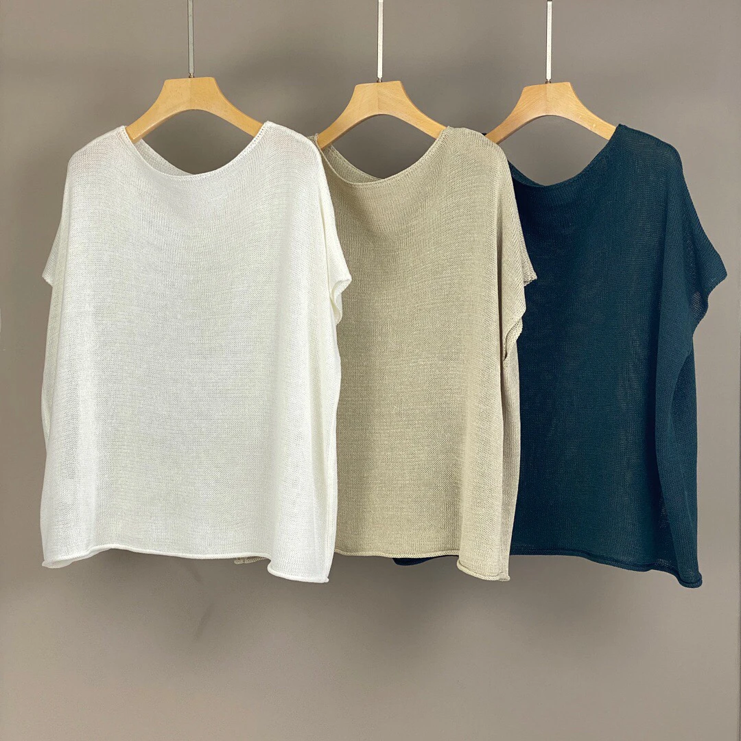 2025 Spring And Summer New Loose Linen Short-Sleeved Knitted Sweater Women'S Thin Solid Color Tops
2025 Spring And Summer New Loose Linen Short-Sleeved Knitted Sweater Women'S Thin Solid Color Tops