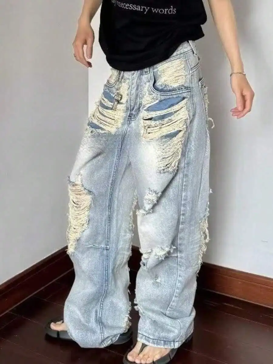 Mens Distressed Loose Straight Fit Denim Jeans Retro Blue Wash
Mens Distressed Loose Straight Fit Denim Jeans Retro Blue Wash