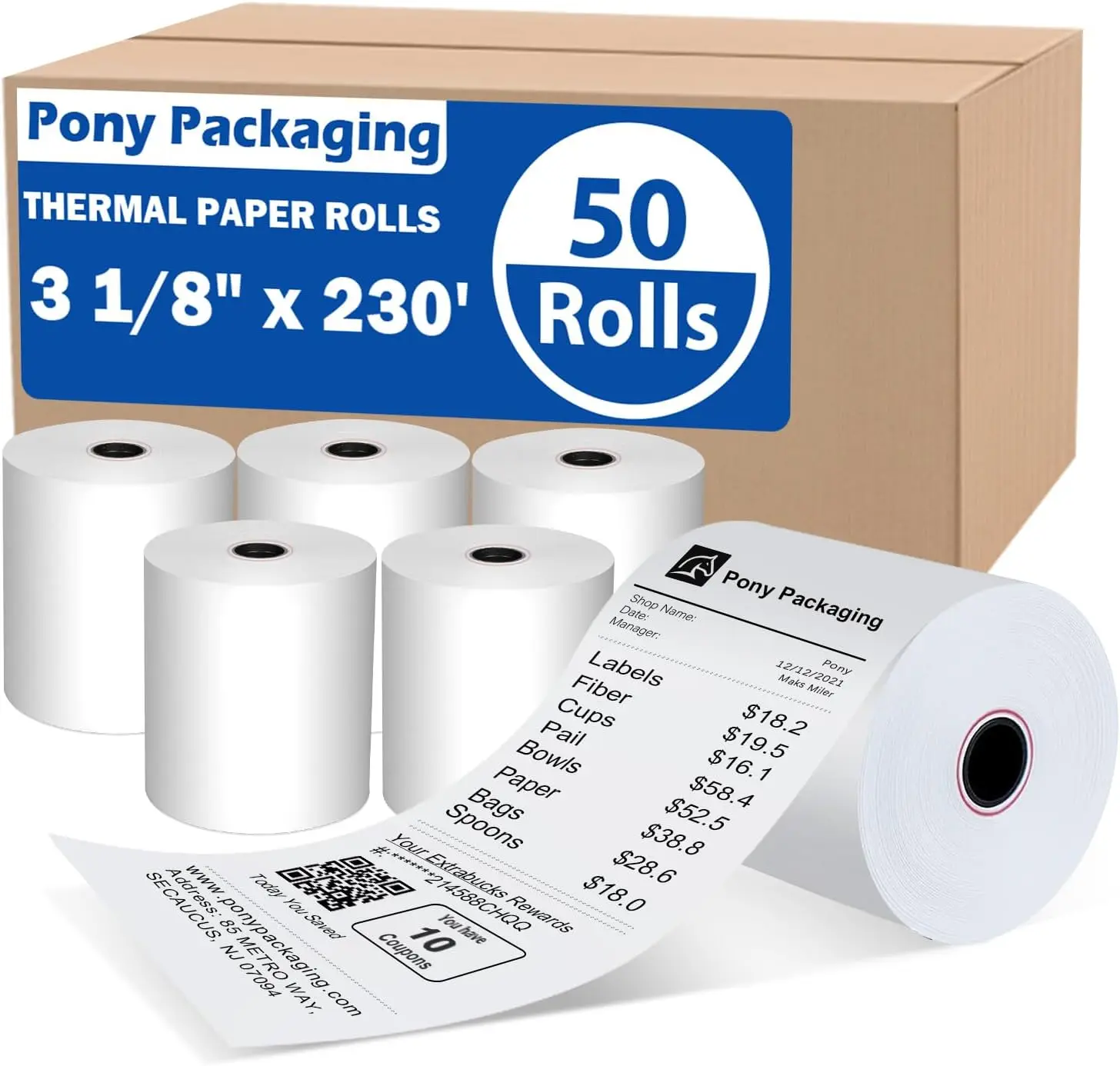 3 1/8 x 230 Thermal Receipt Rolls, 55 GSM, BPA-Free, 50 Rolls for POS Systems
3 1/8 x 230 Thermal Receipt Rolls, 55 GSM, BPA-Free, 50 Rolls for POS Systems