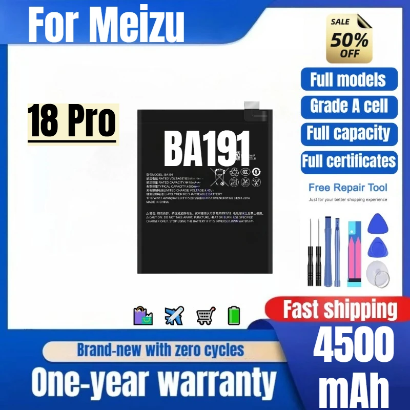 BA191 for Meizu 18 Pro Mobile Phone Battery 0 Cycle High Quality High Capacity Replacement Bateria Grade A Cell with Tools
BA191 for Meizu 18 Pro Mobile Phone Battery 0 Cycle High Quality High Capacity Replacement Bateria Grade A Cell with Tools