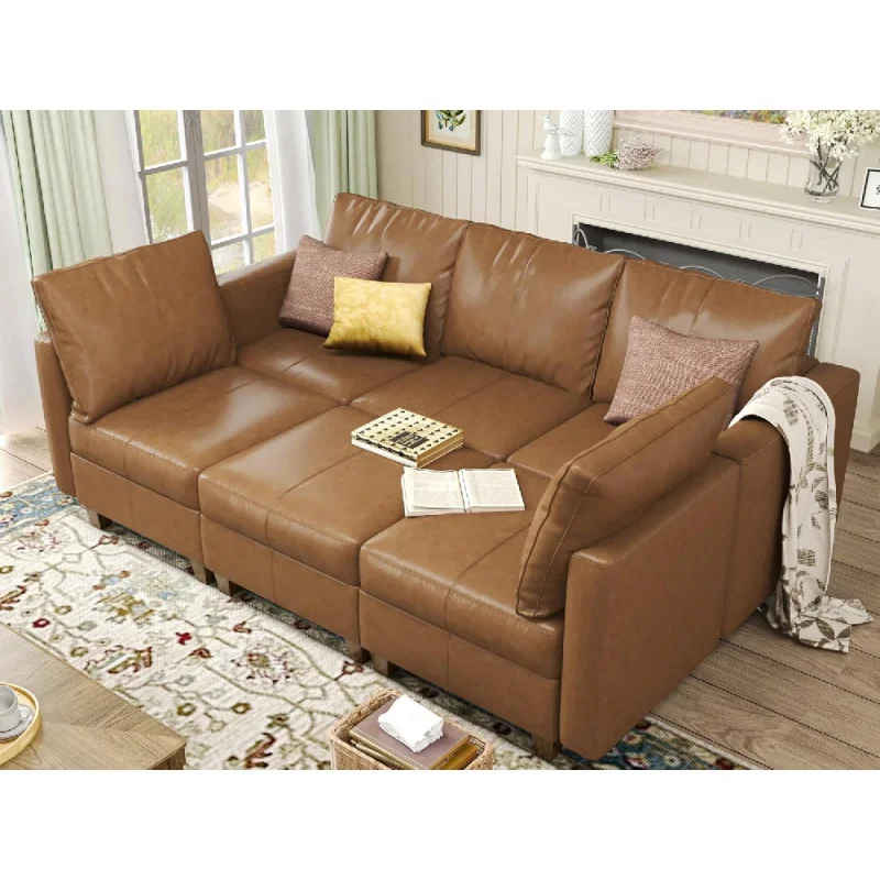 Faux leather modular sleeper sofa bed with storage, 6 seat sectional couch Brown
Faux leather modular sleeper sofa bed with storage, 6 seat sectional couch Brown