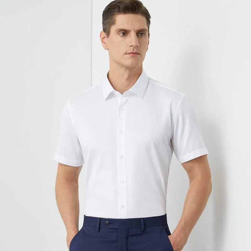 Bamboo Fiber Stretch Men's White Long Short Sleeve Shirt Slim Fit British Style Collar PU Leather Thickened Summer Uniform
Bamboo Fiber Stretch Men's White Long Short Sleeve Shirt Slim Fit British Style Collar PU Leather Thickened Summer Uniform