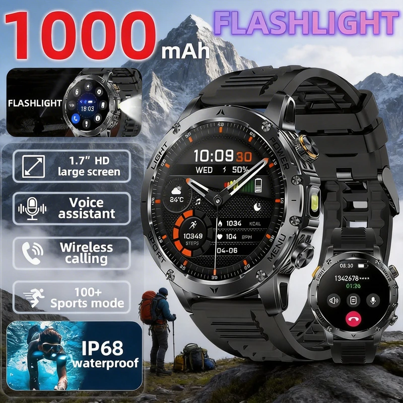 Умные часы AK87 с GPS и фонариком, 1,7-дюймовый HD-экран, аккумулятор 1000 мАч, T-Rex 3, военный стандарт IP69K, водонепроницаемые, с функцией Bluetooth-звонков, 100+ видов спорта
Умные часы AK87 с GPS и фонариком, 1,7-дюймовый HD-экран, аккумулятор 1000 мАч, T-Rex 3, военный стандарт IP69K, водонепроницаемые, с функцией Bluetooth-звонков, 100+ видов спорта