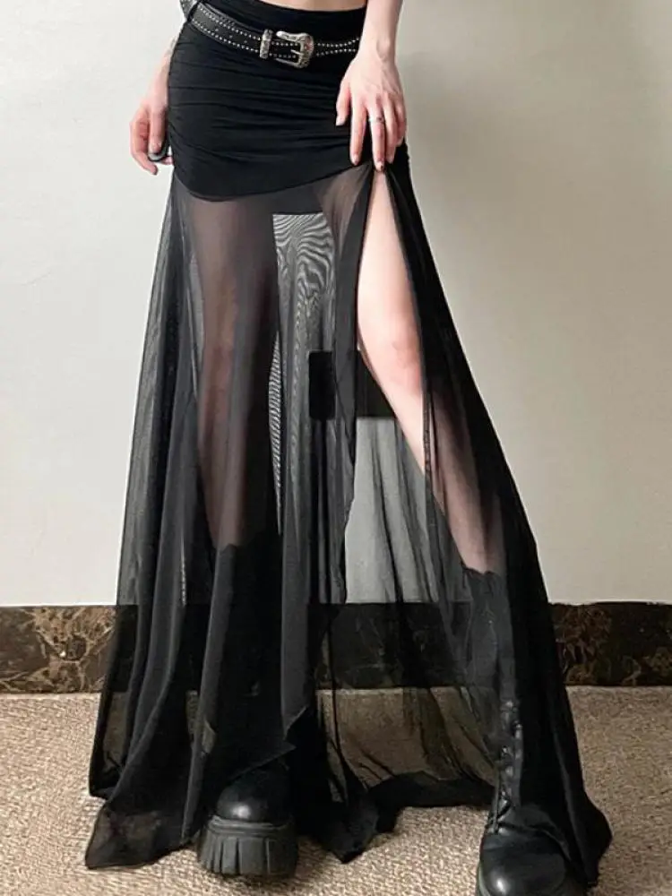 French Women Black Mesh Sexy Club Split Long Skirts Summer Vintage High Waist Pleated Party Half Skirt Fashion Versatile Popular
French Women Black Mesh Sexy Club Split Long Skirts Summer Vintage High Waist Pleated Party Half Skirt Fashion Versatile Popular