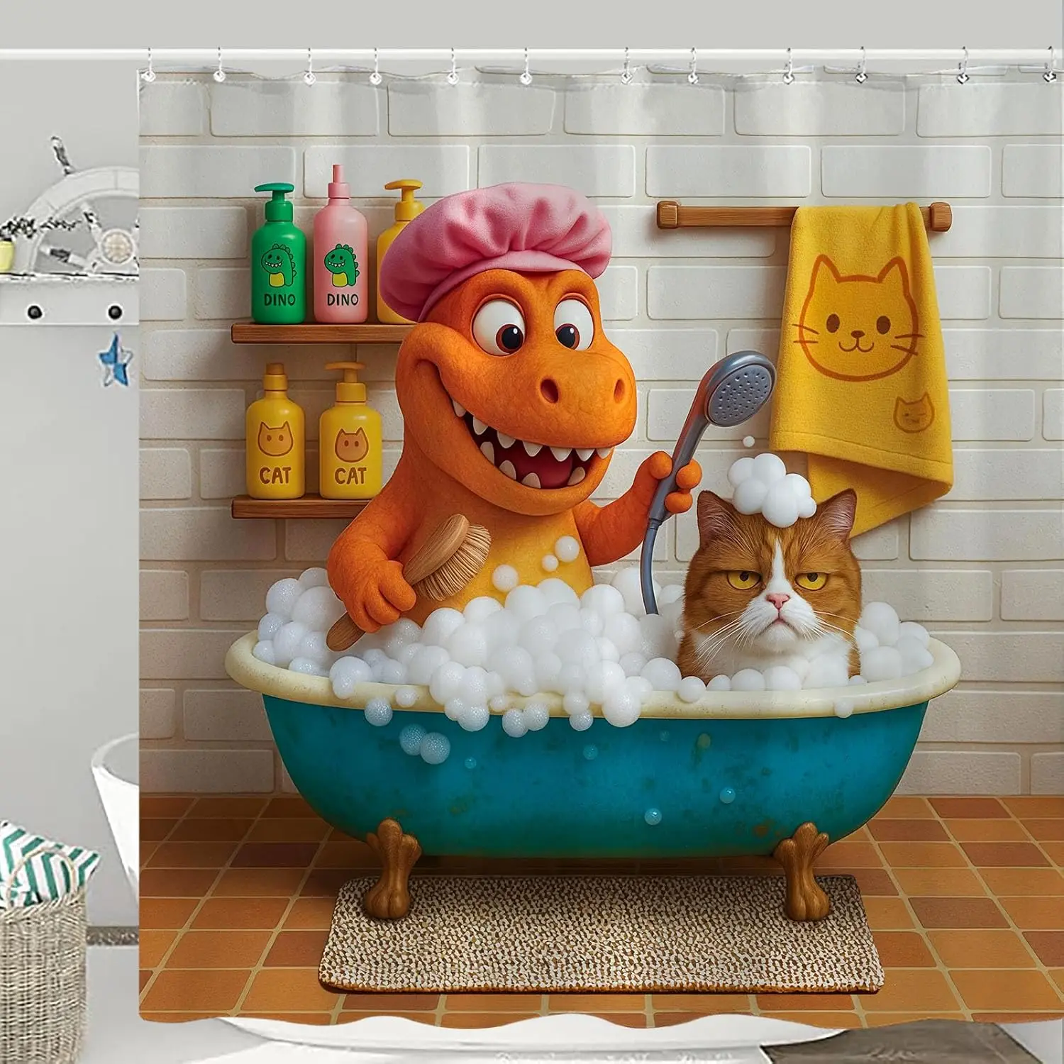Cute Dinosaur Cat Family Shower Curtain Bathroom Kids Cartoon Funny Bathing Curtain Polyester Waterproof Decor
Cute Dinosaur Cat Family Shower Curtain Bathroom Kids Cartoon Funny Bathing Curtain Polyester Waterproof Decor