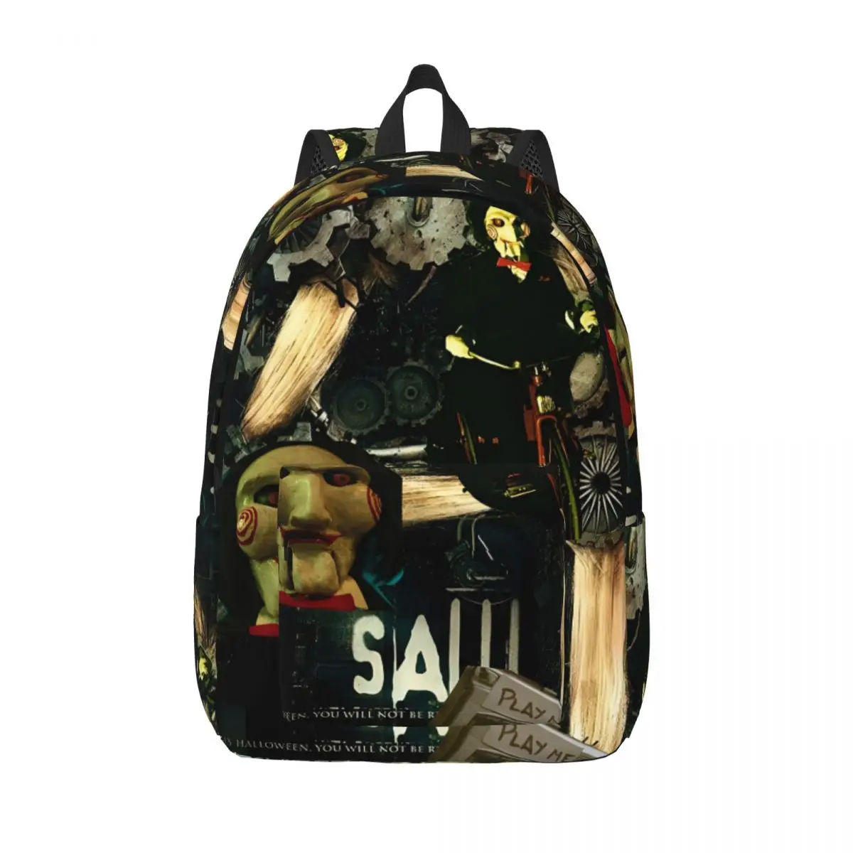 Рюкзак из фильма ужасов с пилой и головоломкой для мужчин и женщин, модный студенческий рабочий рюкзак на Хэллоуин, готическая студенческая сумка на плечо, спортивная
Рюкзак из фильма ужасов с пилой и головоломкой для мужчин и женщин, модный студенческий рабочий рюкзак на Хэллоуин, готическая студенческая сумка на плечо, спортивная