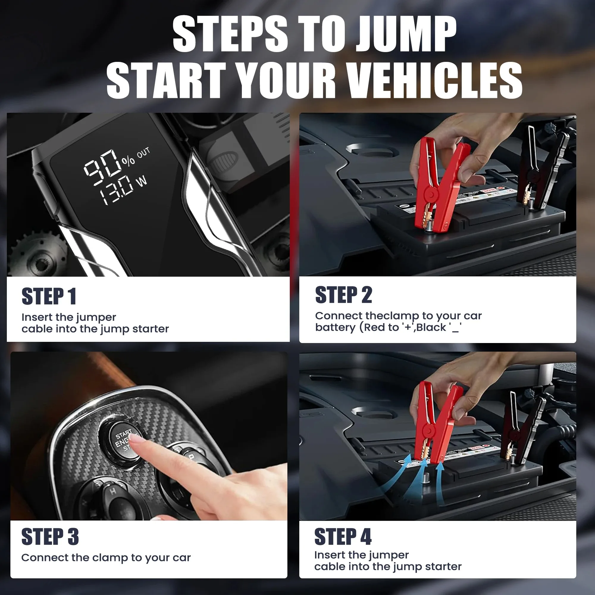 Car Jump Starter Power Bank, 12V Auto Battery Starting Device with LED Light for Car SUV Truck Emergency Boost.
Car Jump Starter Power Bank, 12V Auto Battery Starting Device with LED Light for Car SUV Truck Emergency Boost.