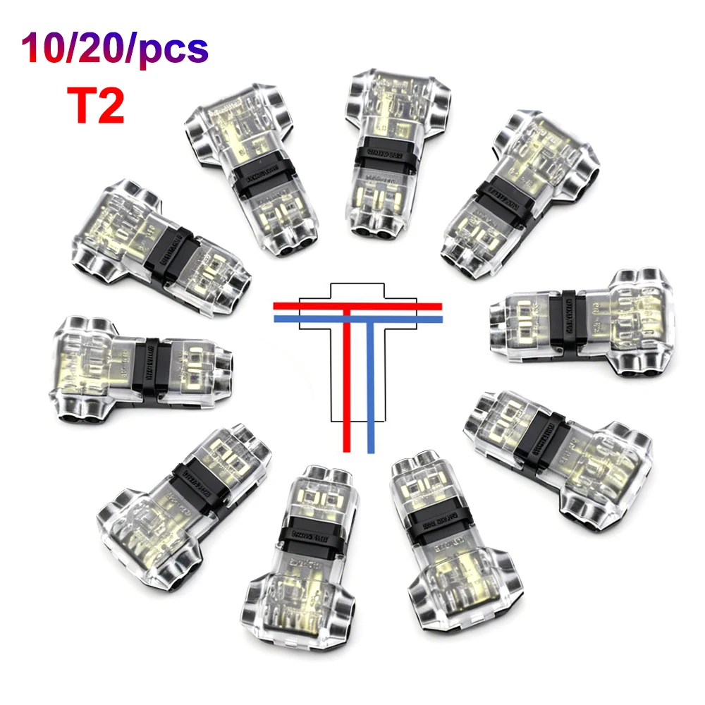 10/20Pcs T2 Splice Wire Connectors Low Voltage Universal Compact Cable Snap In T-type 2-Way Terminal Tool-Free Quick Connection
10/20Pcs T2 Splice Wire Connectors Low Voltage Universal Compact Cable Snap In T-type 2-Way Terminal Tool-Free Quick Connection