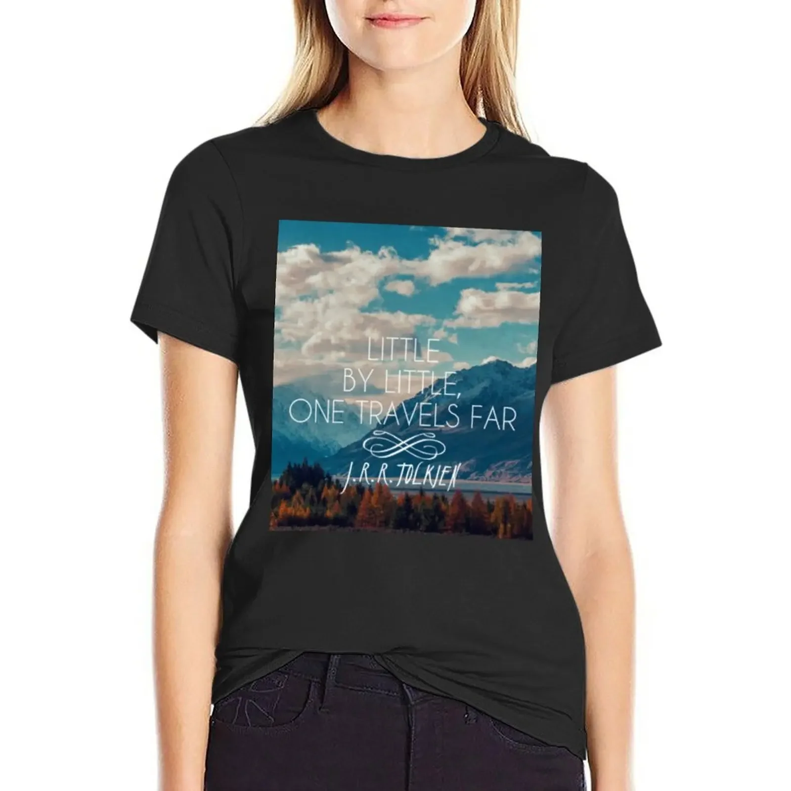 little by little one travels far- j.r.r.tolkien T-Shirt quick drying blacks cute tops western t shirts for Women
little by little one travels far- j.r.r.tolkien T-Shirt quick drying blacks cute tops western t shirts for Women