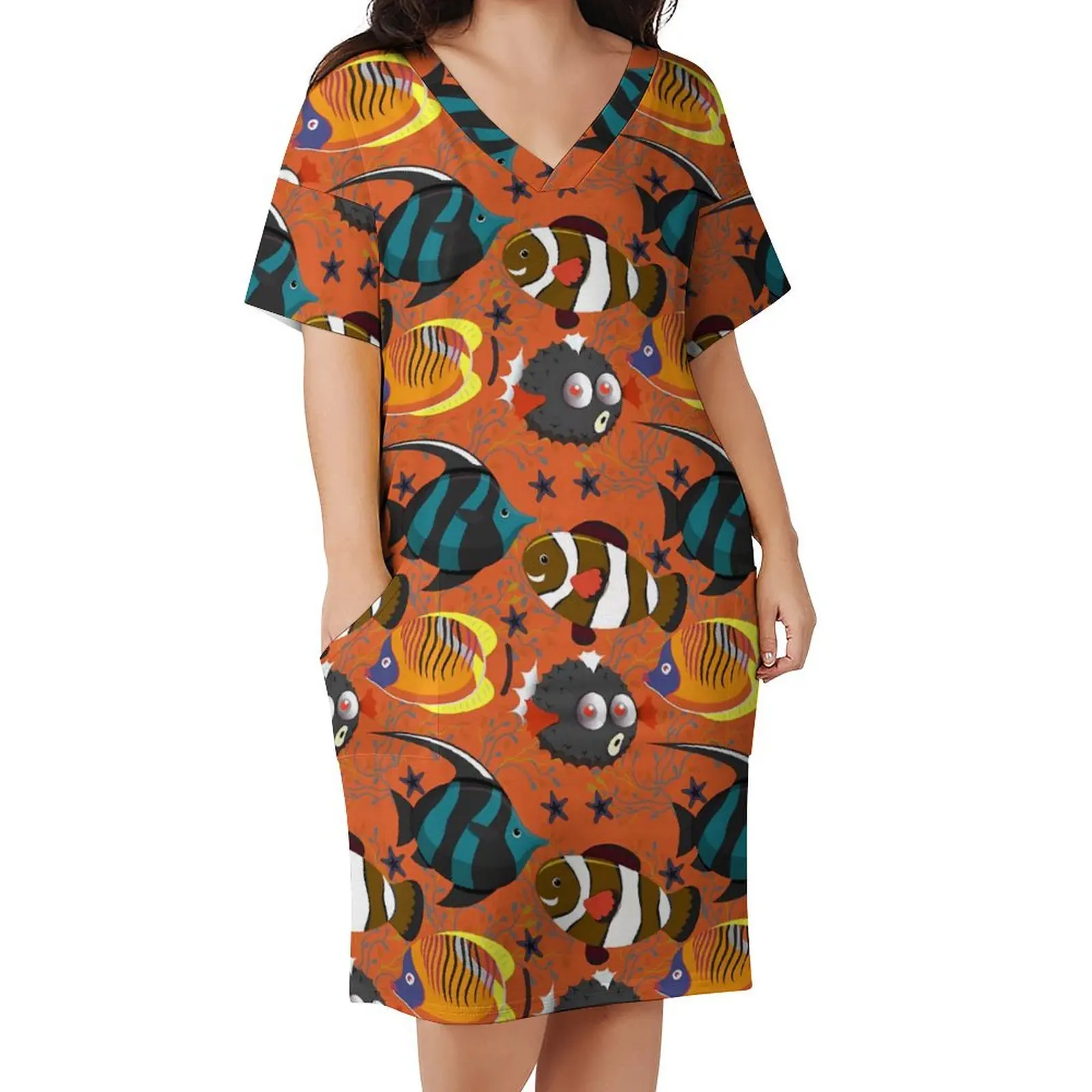 Colorful Sea Fish Casual Dress Summer Aquatic Animals Modern Dresses Women V Neck Graphic Street Fashion Dress Big Size 5XL
Colorful Sea Fish Casual Dress Summer Aquatic Animals Modern Dresses Women V Neck Graphic Street Fashion Dress Big Size 5XL
