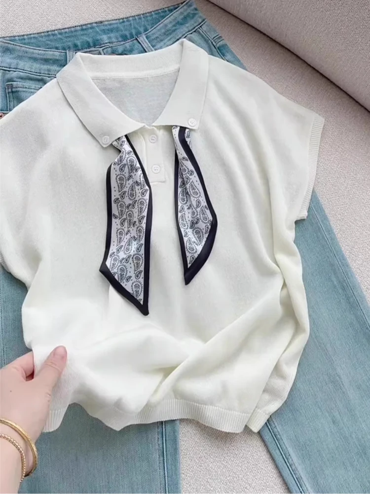 Korean Style Loose Knitted Short Sleeve Neck T-Shirt Women's Fashionable Versatile Silk Scarf Summer New Arrival
Korean Style Loose Knitted Short Sleeve Neck T-Shirt Women's Fashionable Versatile Silk Scarf Summer New Arrival