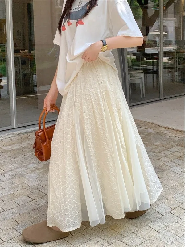 Slimming Large Size Lace Paneling Mesh A-Line Midi Skirt Korean Style High Waist Casual Wear Summer New Style Pear Shape
Slimming Large Size Lace Paneling Mesh A-Line Midi Skirt Korean Style High Waist Casual Wear Summer New Style Pear Shape