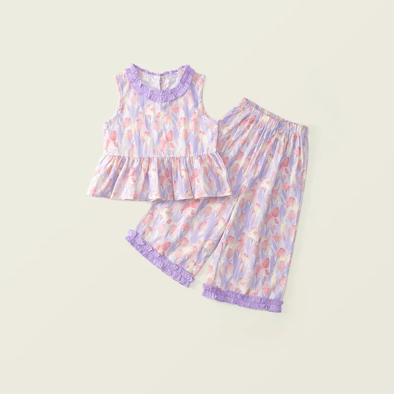 Girls' Sleeveless Suit 2024 New Children's Purple Lace Garden Style Floral Top + Straight Leg Pants 2pcs Set 2-8y
Girls' Sleeveless Suit 2024 New Children's Purple Lace Garden Style Floral Top + Straight Leg Pants 2pcs Set 2-8y