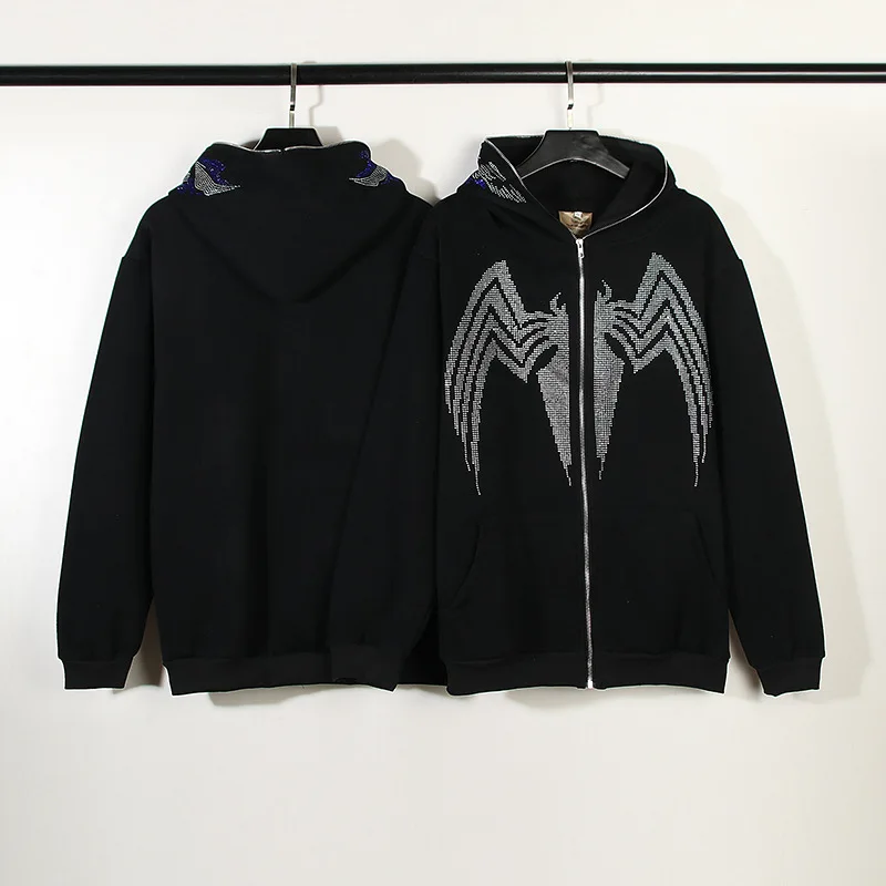 Spider Devil Pattern Hot Rhinestone Hooded Sweatshirt Streetwear Autumn Men's Plus Velvet Zipper Hoodie Pure Cotton Unisex Tops
Spider Devil Pattern Hot Rhinestone Hooded Sweatshirt Streetwear Autumn Men's Plus Velvet Zipper Hoodie Pure Cotton Unisex Tops