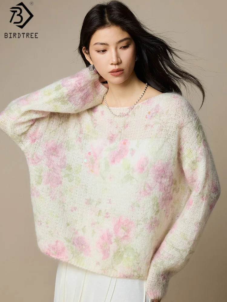 Birdtree, шерстяной вязаный свитер из смешанного мохера с принтом, женский теплый трикотаж с круглым вырезом, осенне-зимний пуловер 2025 T5O704JF
Birdtree, шерстяной вязаный свитер из смешанного мохера с принтом, женский теплый трикотаж с круглым вырезом, осенне-зимний пуловер 2025 T5O704JF