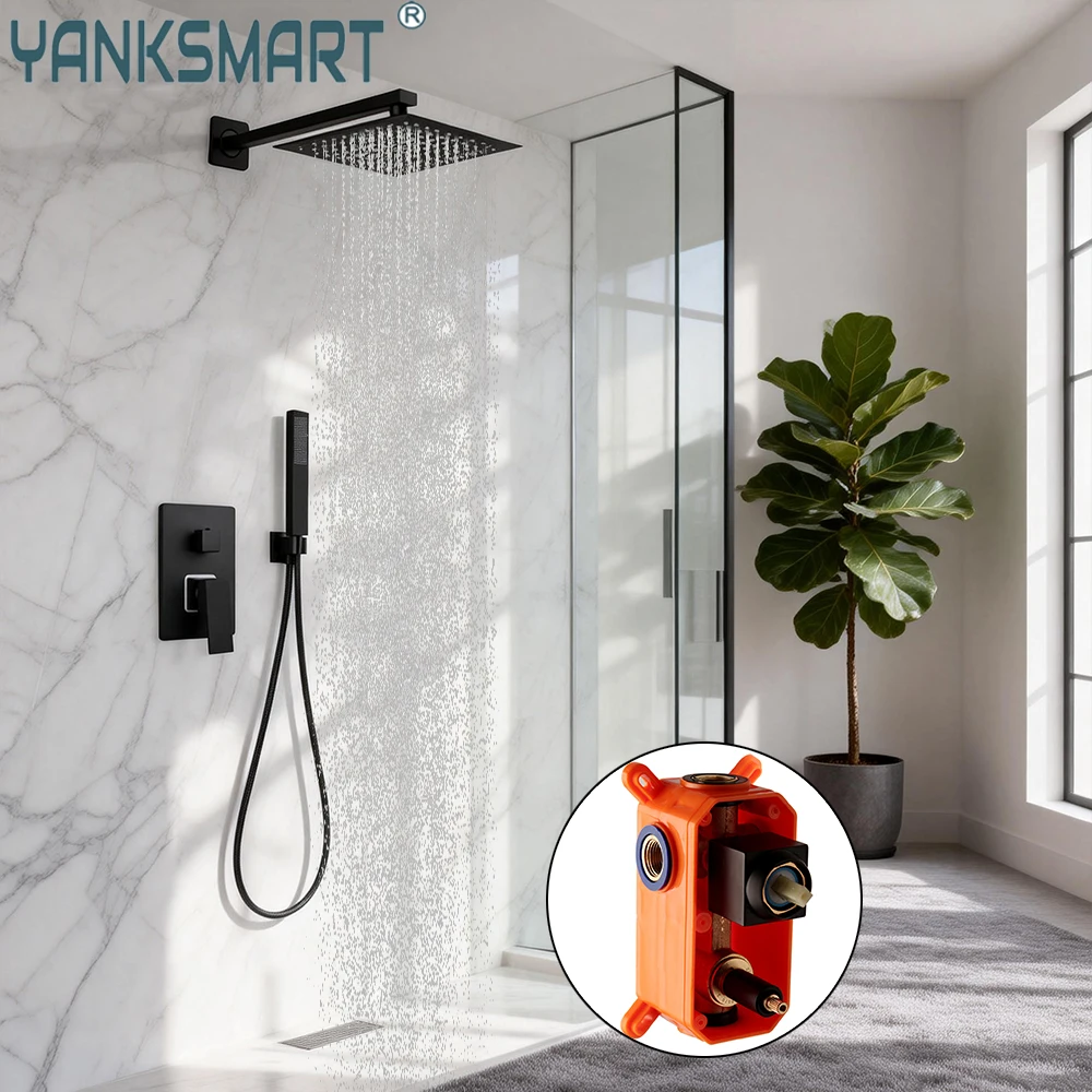 YANKSMART Black Bathroom Shower Faucet Set Wall Mounted Concealed Showers System 8" Rainfall Bathtub Mixer Tap with Hand Sprayer
YANKSMART Black Bathroom Shower Faucet Set Wall Mounted Concealed Showers System 8" Rainfall Bathtub Mixer Tap with Hand Sprayer
