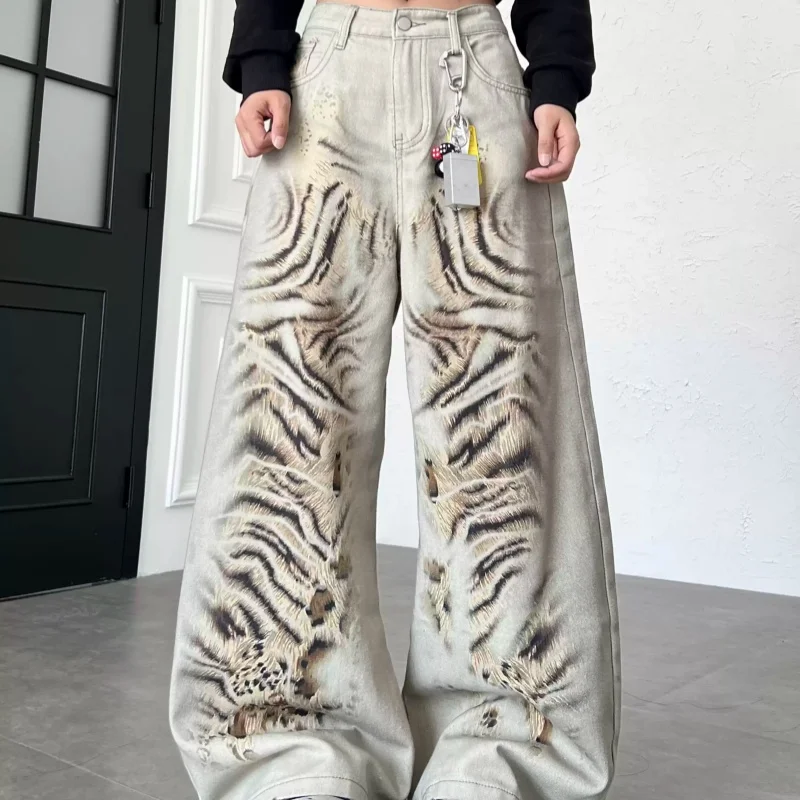 American Style Retro Distressed Tiger Stripe Printing Jeans Fashion Unisex Loose Straight Casual Wide Leg Denim Pants
American Style Retro Distressed Tiger Stripe Printing Jeans Fashion Unisex Loose Straight Casual Wide Leg Denim Pants