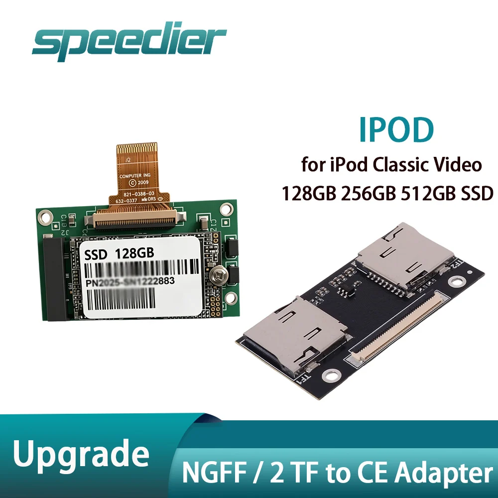 NGFF to CE Adapter Card / Dual 2 TF Card to CE Adapter / Cable for iPod Classic Video / 128GB 256GB 512GB SSD Upgrade Kit
NGFF to CE Adapter Card / Dual 2 TF Card to CE Adapter / Cable for iPod Classic Video / 128GB 256GB 512GB SSD Upgrade Kit