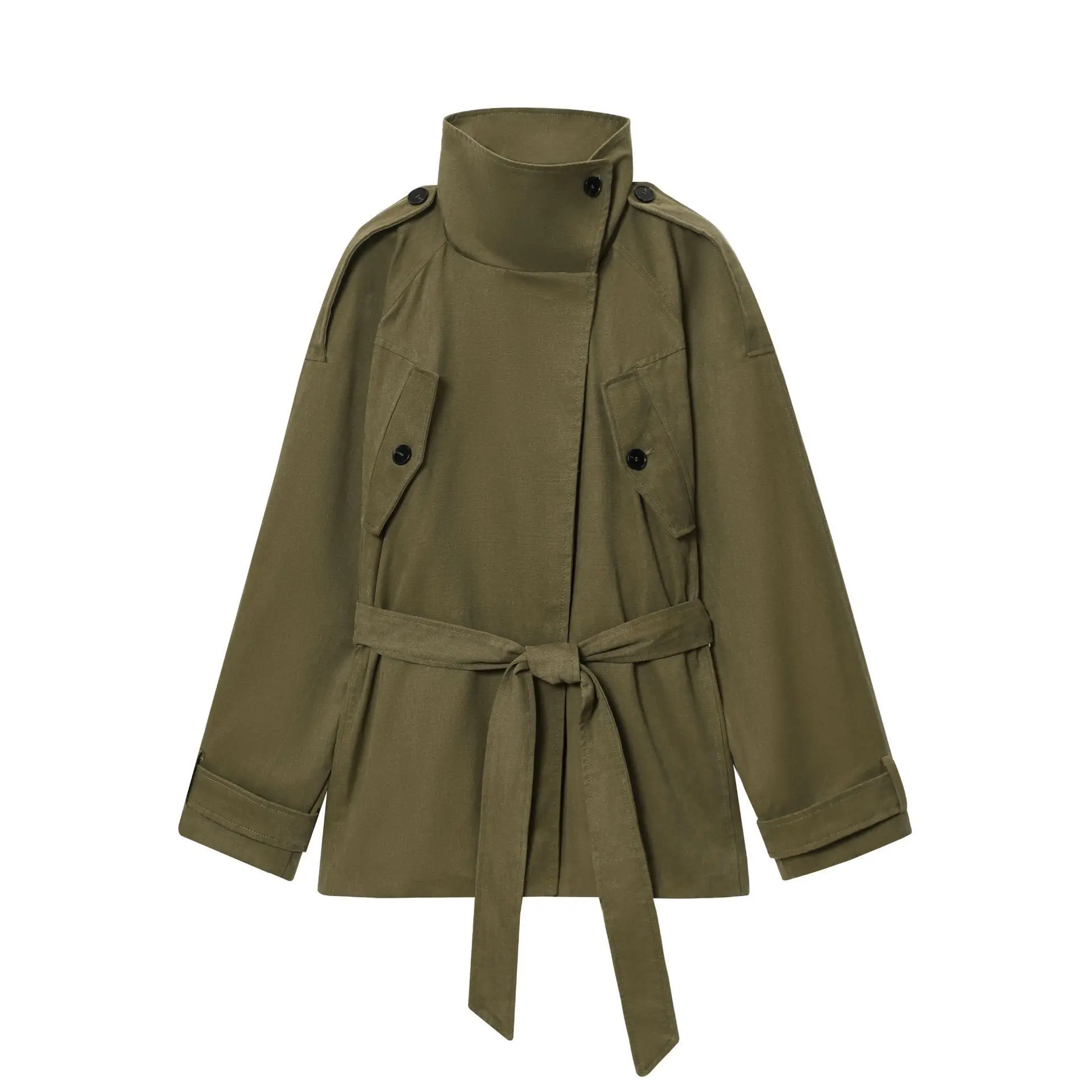 Women's Fashion Casual Coat With Belt Classic Olive Green Belted Trench Coat With Stand Collar And Pockets For Casual Wear TN6J
Women's Fashion Casual Coat With Belt Classic Olive Green Belted Trench Coat With Stand Collar And Pockets For Casual Wear TN6J