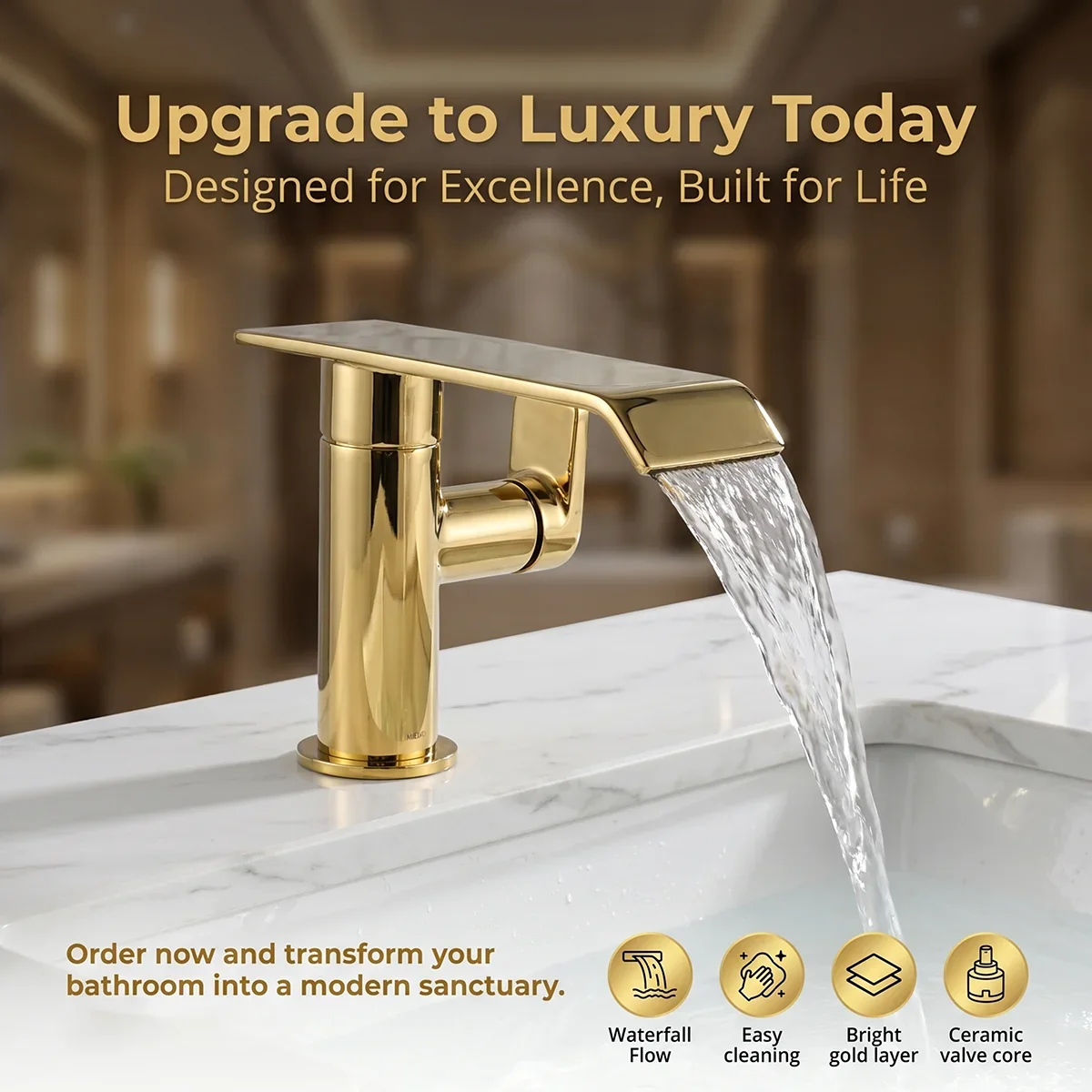 Polished Gold Bathroom Faucet, Solid Brass Modern Waterfall Spout Single Handle Basin Mixer Tap, Deck Mount Hot Cold Water Lavat
Polished Gold Bathroom Faucet, Solid Brass Modern Waterfall Spout Single Handle Basin Mixer Tap, Deck Mount Hot Cold Water Lavat