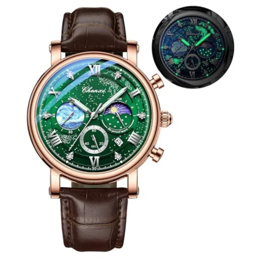 Men's Classic Watches Multifunctional Analog Watch Business Dress Waterproof Luminous Chronograph Starry Sky Moon Phase Leather
Men's Classic Watches Multifunctional Analog Watch Business Dress Waterproof Luminous Chronograph Starry Sky Moon Phase Leather