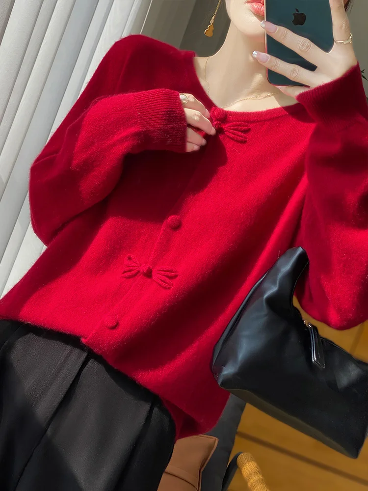 New Fashion Spring Autumn Women Cardigan 100% Merino Wool O-neck Long Sleeve Sweater Pure Color Soft Knitwear Female Clothing
New Fashion Spring Autumn Women Cardigan 100% Merino Wool O-neck Long Sleeve Sweater Pure Color Soft Knitwear Female Clothing