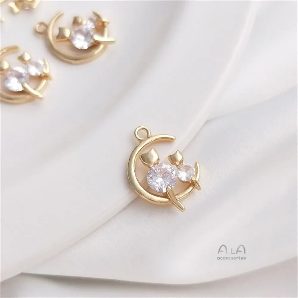 14K Gold Color Moon Pendant Zircon Cat Pendant Handmade DIY Bracelet Earrings Jewelry Charm Accessories K158
14K Gold Color Moon Pendant Zircon Cat Pendant Handmade DIY Bracelet Earrings Jewelry Charm Accessories K158