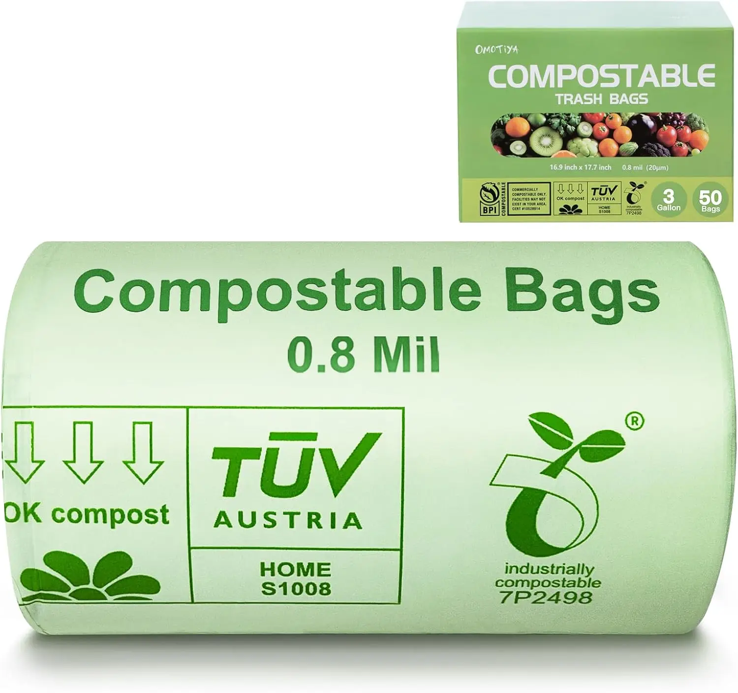 Compostable Trash Bags 3 Gallon, Extra Thick 0.8 Mils, 50 Count for Kitchen Waste and Green Bin
Compostable Trash Bags 3 Gallon, Extra Thick 0.8 Mils, 50 Count for Kitchen Waste and Green Bin
