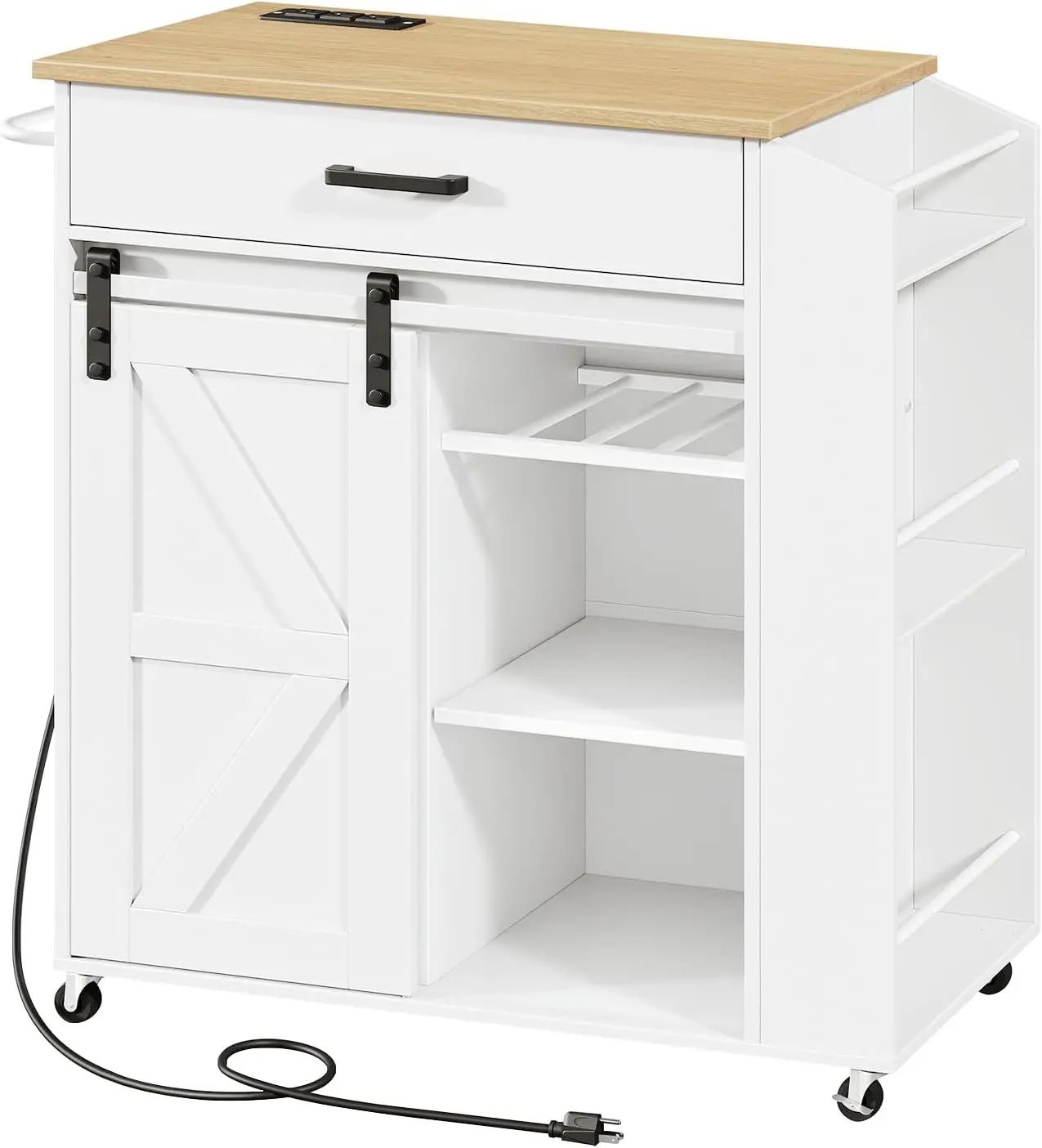 Kitchen Island on Wheels, Rolling Island Cart with Power Outlet, Kitchen Storage Table with Sliding Barn Doors, 1 Drawer and
Kitchen Island on Wheels, Rolling Island Cart with Power Outlet, Kitchen Storage Table with Sliding Barn Doors, 1 Drawer and