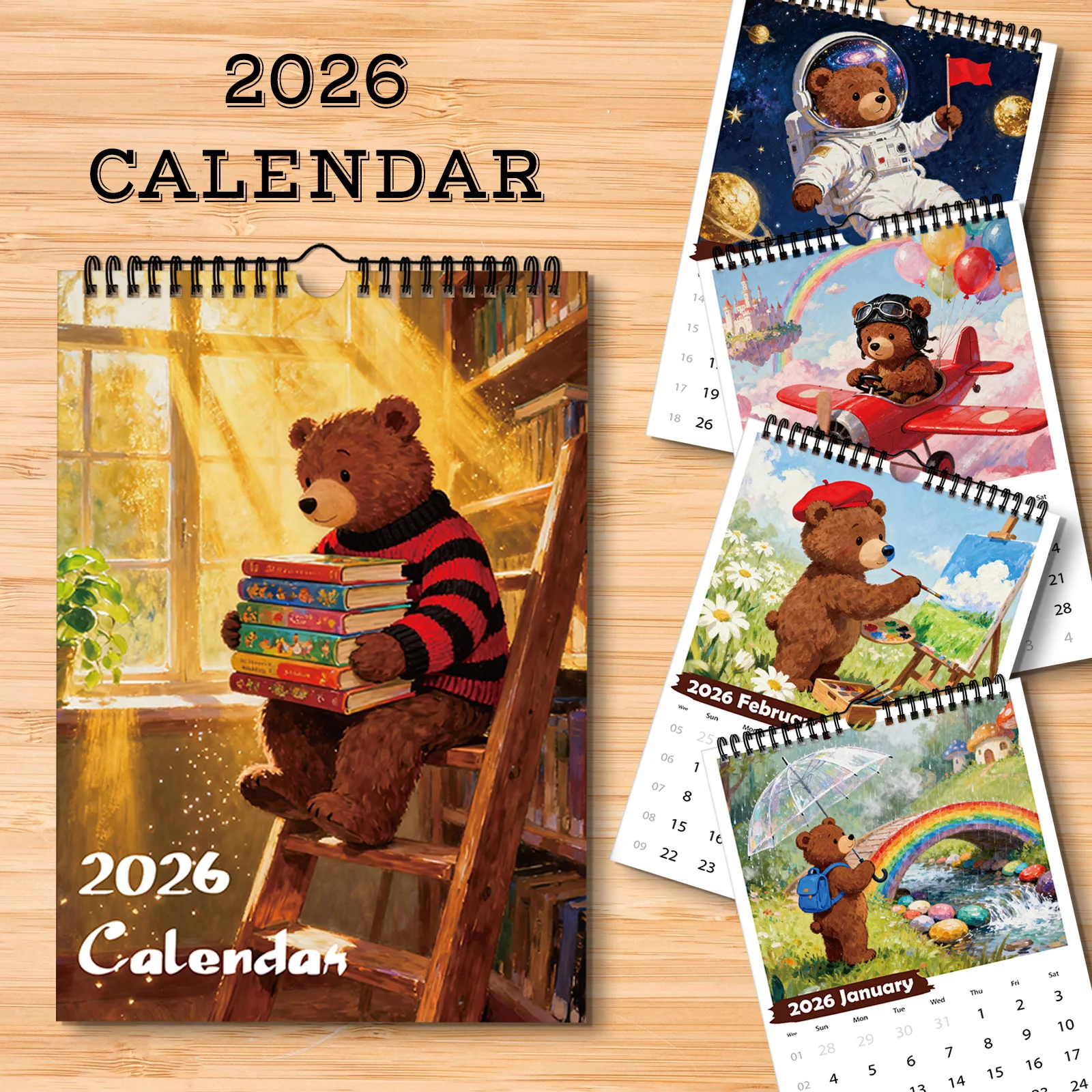 1 шт. 2026 ежемесячный настенный календарь с забавным медведем, размер А4, с 12 изысканными узорами, экономный планировщик, идеальный рождественский и новогодний подарок
1 шт. 2026 ежемесячный настенный календарь с забавным медведем, размер А4, с 12 изысканными узорами, экономный планировщик, идеальный рождественский и новогодний подарок