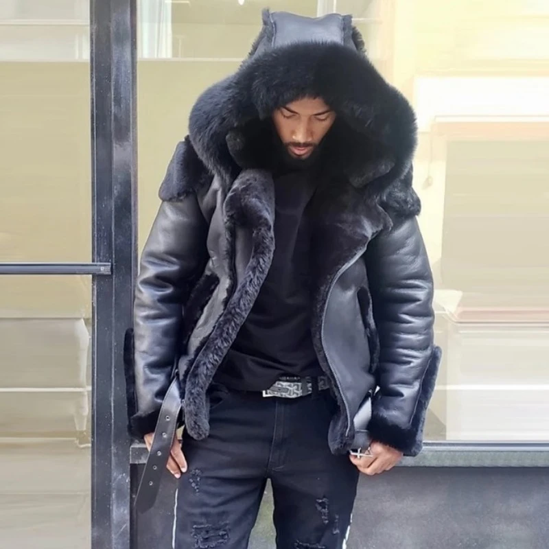 Men's Faux Leather plus Velvet Thick Fur Integrated Short Zipper Coat Hooded Men's Coat
Men's Faux Leather plus Velvet Thick Fur Integrated Short Zipper Coat Hooded Men's Coat