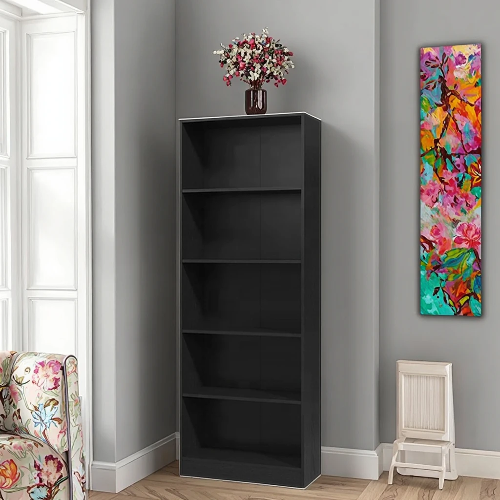 #Modern 6-layer black wooden eco-friendly bookcase with wooden panel style, suitable for living room
#Modern 6-layer black wooden eco-friendly bookcase with wooden panel style, suitable for living room