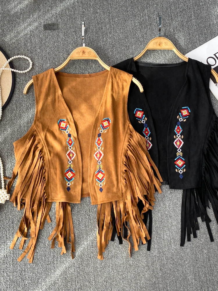 Модный джинсовый замшевый жилет в стиле вестерн с вышивкой и бахромой в этническом стиле, женский жилет, повседневная куртка, верхняя одежда, осень-зима
Модный джинсовый замшевый жилет в стиле вестерн с вышивкой и бахромой в этническом стиле, женский жилет, повседневная куртка, верхняя одежда, осень-зима