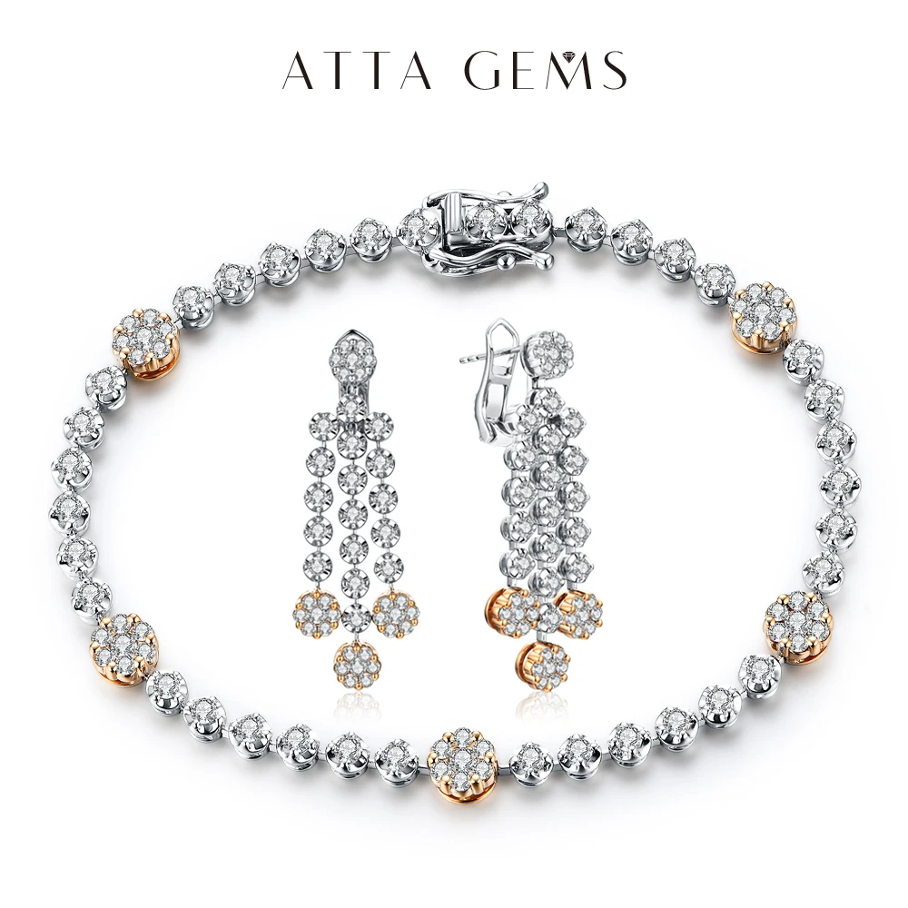 ATTAGEMS Rose Gold Plated Moissanite Bracelet Drop Earrings for Women Jewelry Set S925 Sterling Silver Flowers Engagement Gifts
ATTAGEMS Rose Gold Plated Moissanite Bracelet Drop Earrings for Women Jewelry Set S925 Sterling Silver Flowers Engagement Gifts