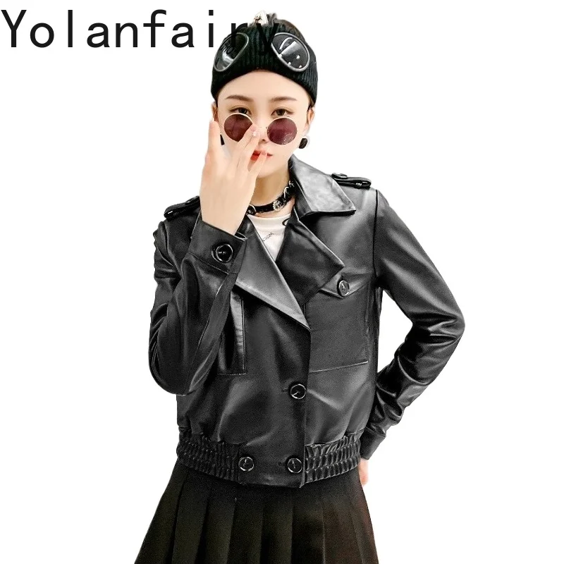 YOLANFAIRY Autumn Genuine Sheepskin Leather Jacket Women Black Short Suit Collar Real Leather Coat Korean Style Slim Outerwear
YOLANFAIRY Autumn Genuine Sheepskin Leather Jacket Women Black Short Suit Collar Real Leather Coat Korean Style Slim Outerwear