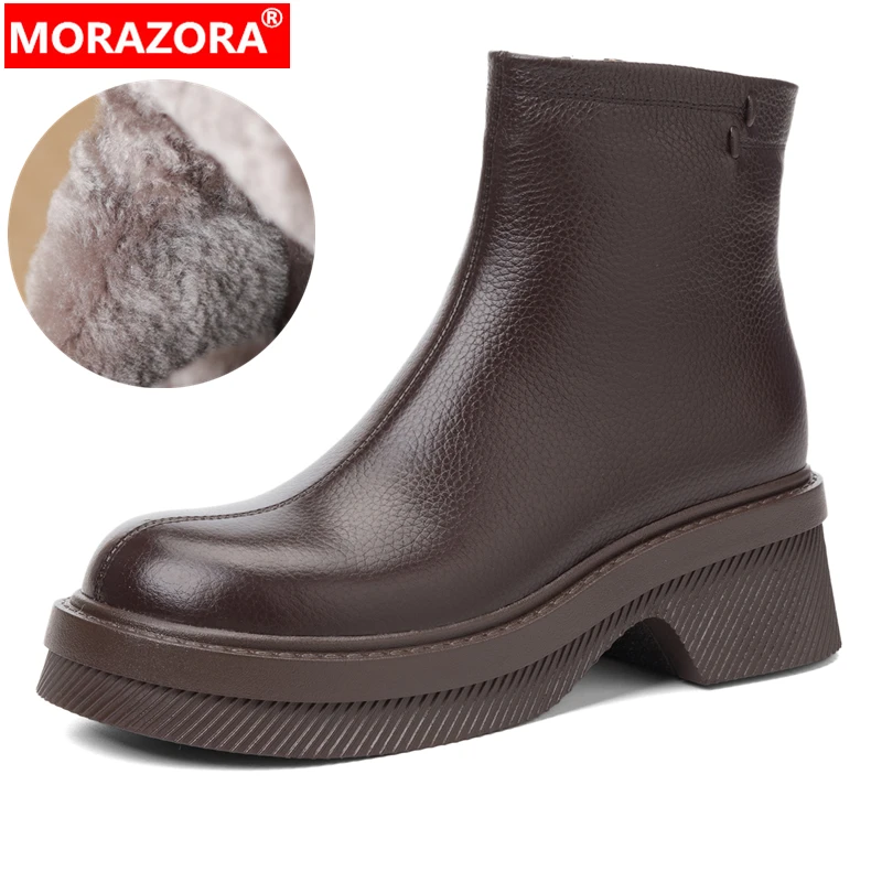 MORAZORA Genuine Leather Boots Women Round Toe Chunky Bottom Platform Ankle Boots Nature Wool Winter Boots Female Shoes
MORAZORA Genuine Leather Boots Women Round Toe Chunky Bottom Platform Ankle Boots Nature Wool Winter Boots Female Shoes