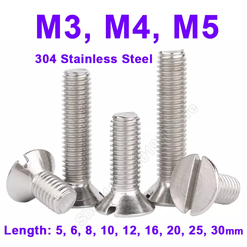 10-100Pcs M3 M4 M5 304 Stainless Steel GB68 Metric Threaded Slotted Flat Countersunk Head Machine Screw Bolt Length 5 6 8-30mm
10-100Pcs M3 M4 M5 304 Stainless Steel GB68 Metric Threaded Slotted Flat Countersunk Head Machine Screw Bolt Length 5 6 8-30mm