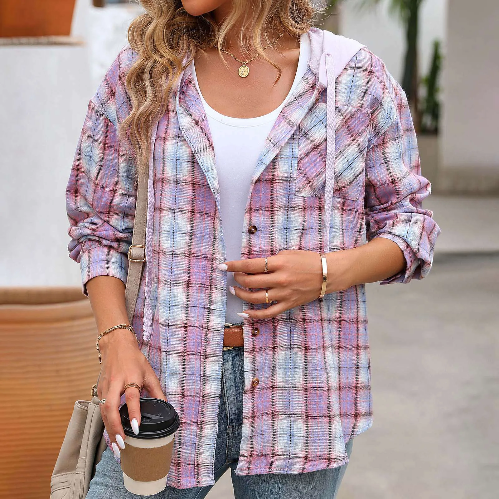 Hooded Women's Plaid Print Shirt Jacket Casual Streetwear Button Pocket Long Sleeve Shirt Outerwear Spring Female Jackets
Hooded Women's Plaid Print Shirt Jacket Casual Streetwear Button Pocket Long Sleeve Shirt Outerwear Spring Female Jackets