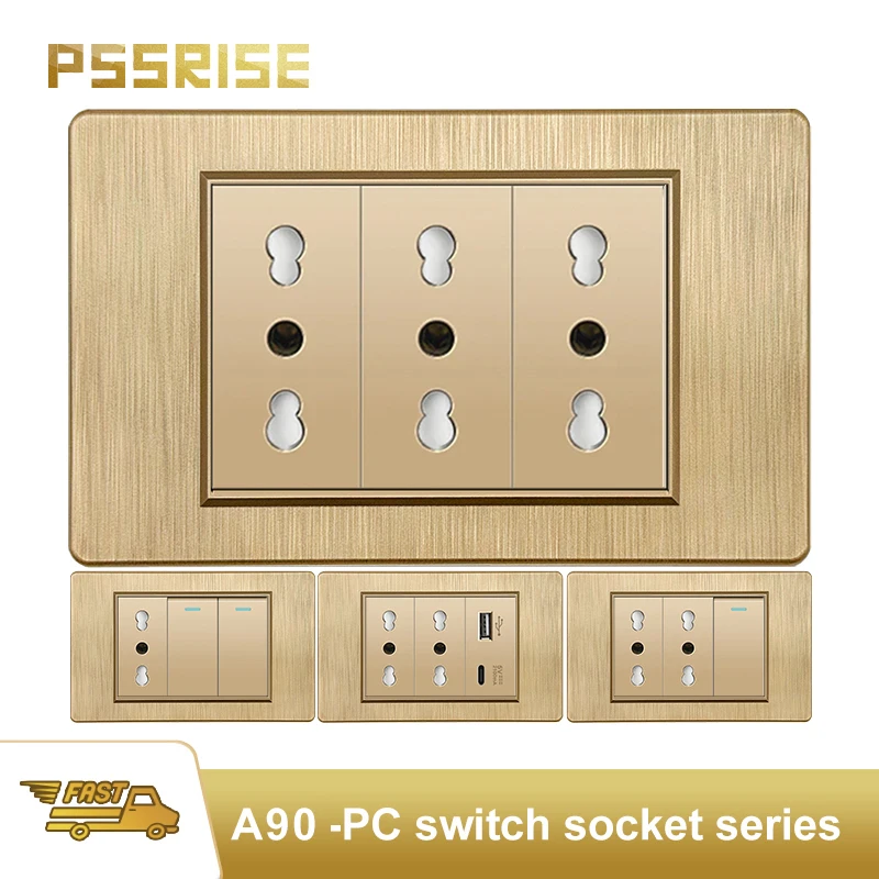 PSSRISE Gold Fireproof PC Brushed Panel Italy Standard socket Double USB TypeC 20W Fast Charging Wall Socket Light Switch Socket
PSSRISE Gold Fireproof PC Brushed Panel Italy Standard socket Double USB TypeC 20W Fast Charging Wall Socket Light Switch Socket