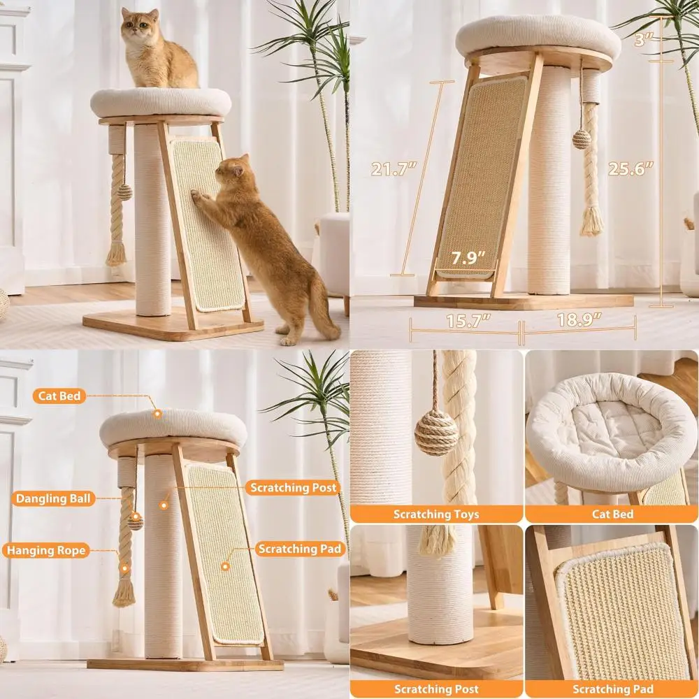 Compact Indoor Corner Cat Tower with Scratching Post, Bed, Dangling Ball, and Interactive Rope
Compact Indoor Corner Cat Tower with Scratching Post, Bed, Dangling Ball, and Interactive Rope