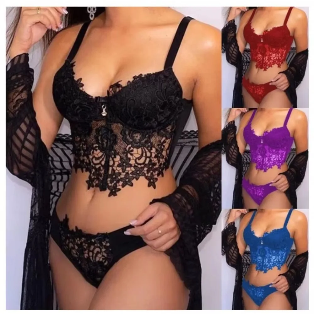 New Shoulder Strap Lace Underwear Two-piece Set European and American Nightgown Black Translucent
New Shoulder Strap Lace Underwear Two-piece Set European and American Nightgown Black Translucent